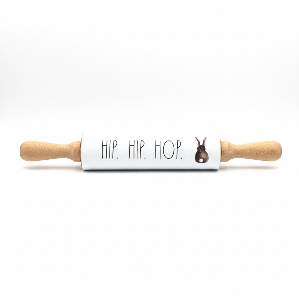 Rae Dunn Hip Hip Hop Bunny Silicone and Wood Rolling Pin Easter Farmhouse Decor - Picture 8 of 10